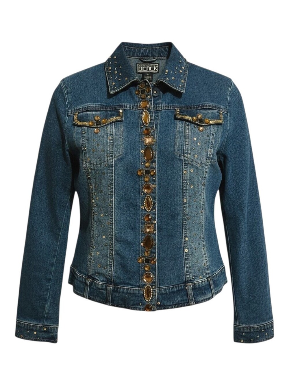 Vintage Y2K Berek Takako Sakon Embellished Denim Jacket Sequin Rhinestones Med